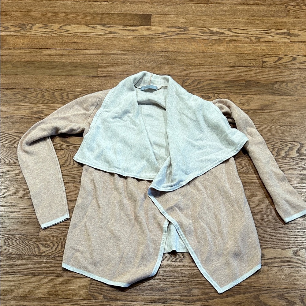 Open-Front Two-Tone Draped Cardigan - Beige/Cream